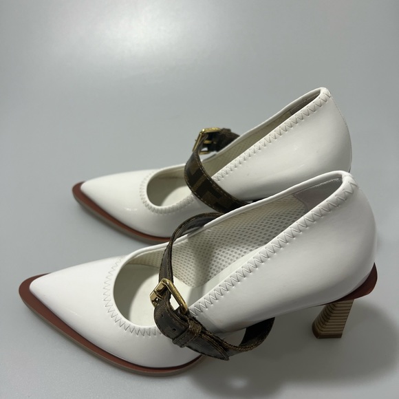 Fendi Wo Patent Neoprene Mary Jane Pumps Heels White Women’s EU 36/US 6 - Picture 4 of 11